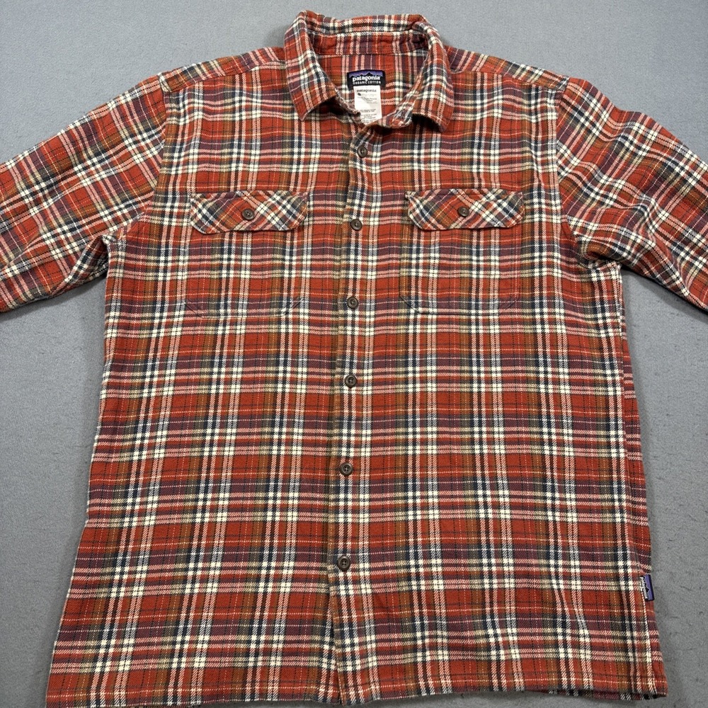 Patagonia Fjord Flannel Shirt LARGE MULTI Plaid L/S Organic COTTON FLAP POCKETS